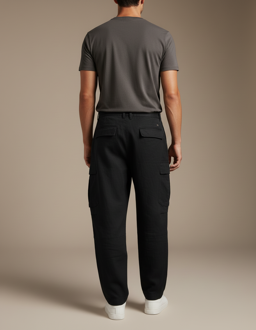Pantalon Baggy Noir Cargo Coton Ample Homme - Lin - vue 2
