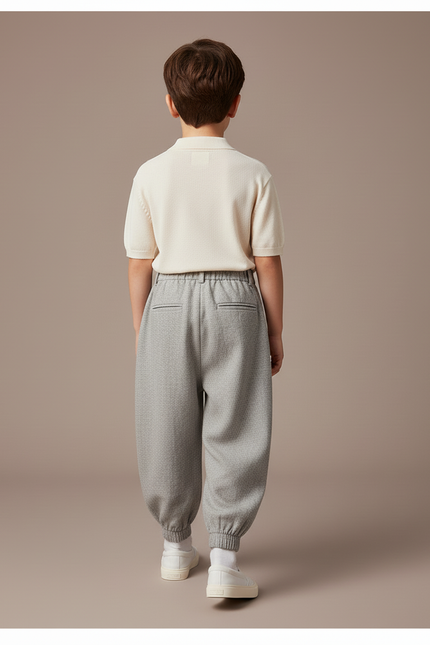 Pantalon Baggy Gris Ample Plissé Enfant Décontracté - Laine - vue 2
