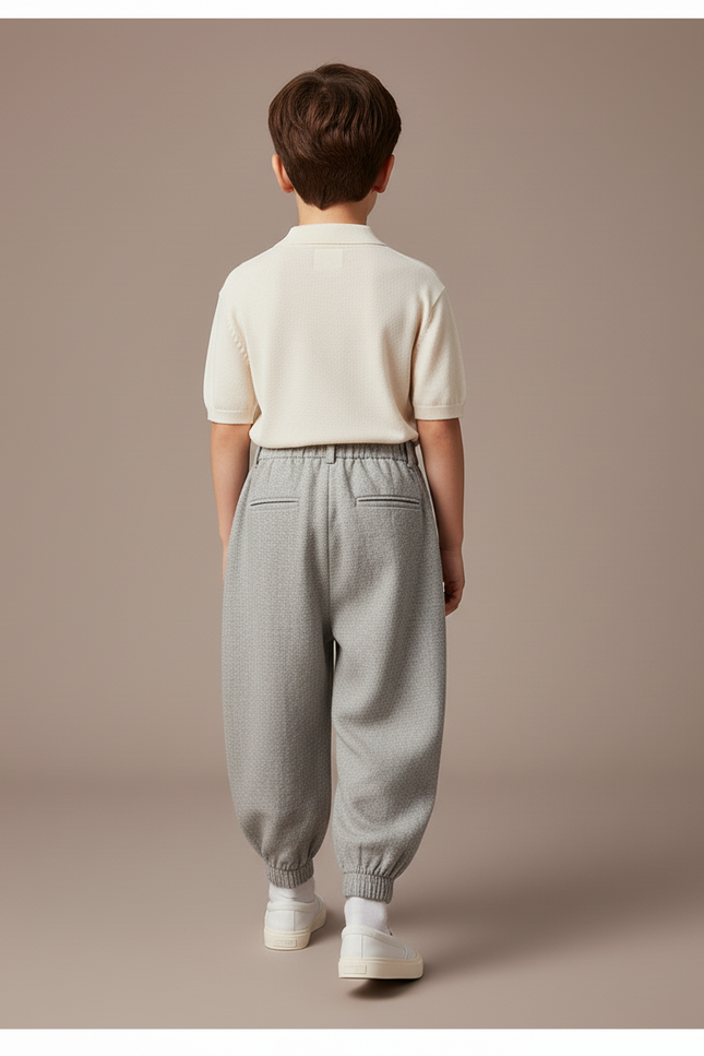 Pantalon Baggy Gris Ample Plissé Enfant Décontracté - Laine - vue 2