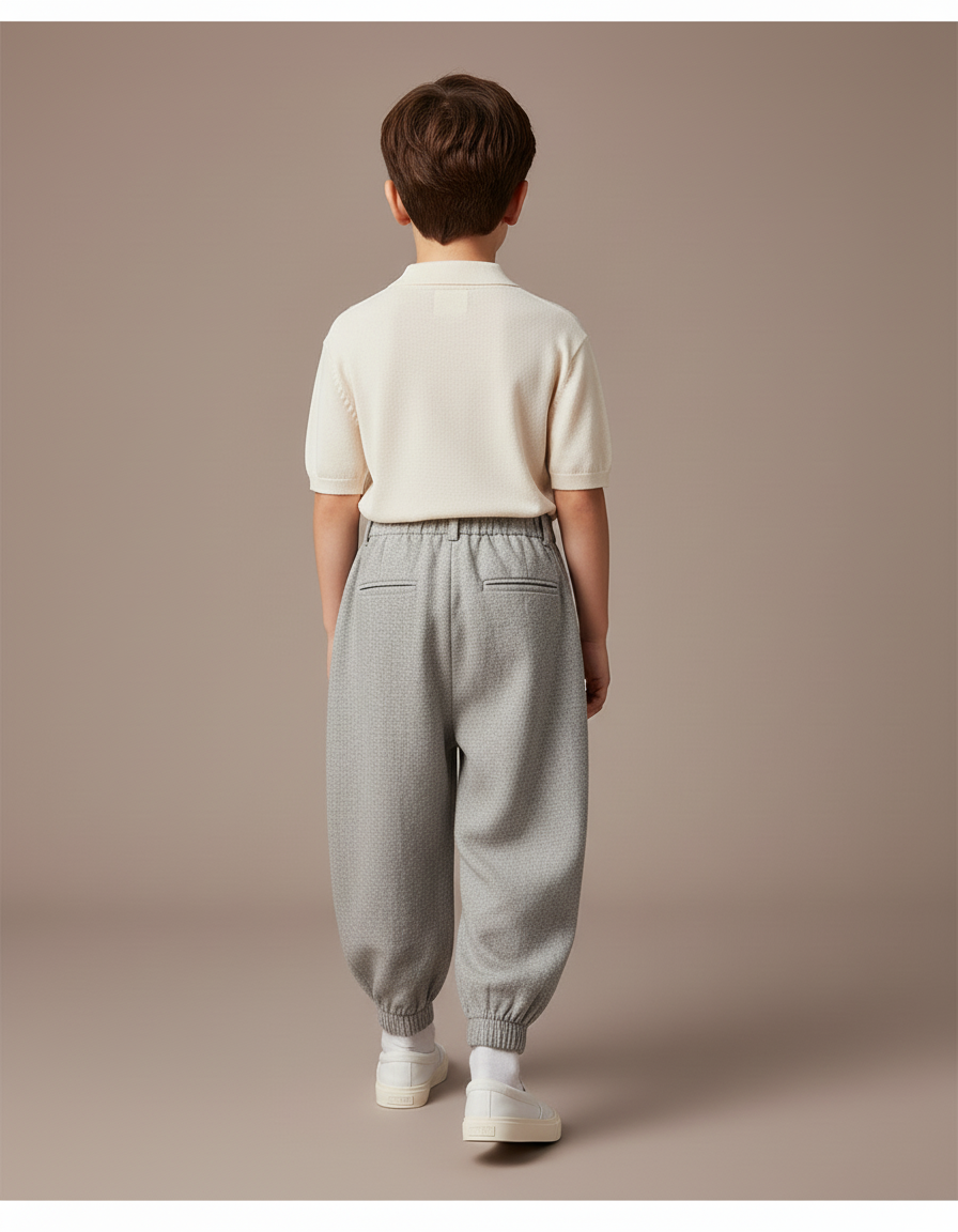 Pantalon Baggy Gris Ample Plissé Enfant Décontracté - Laine - vue 2
