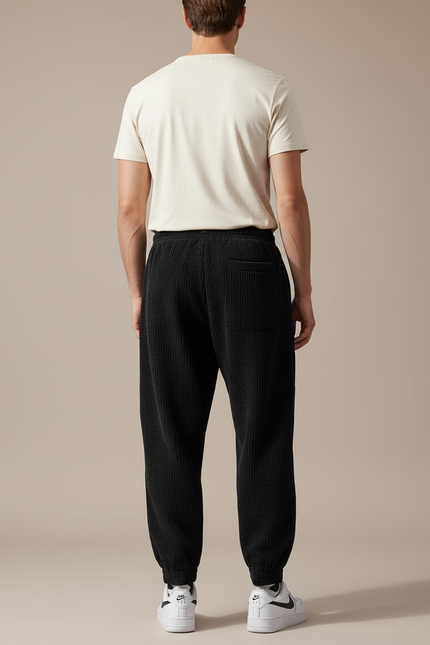 Pantalon Baggy Noir Velours Côtelé Ample Décontracté Homme - Cordé - vue 2
