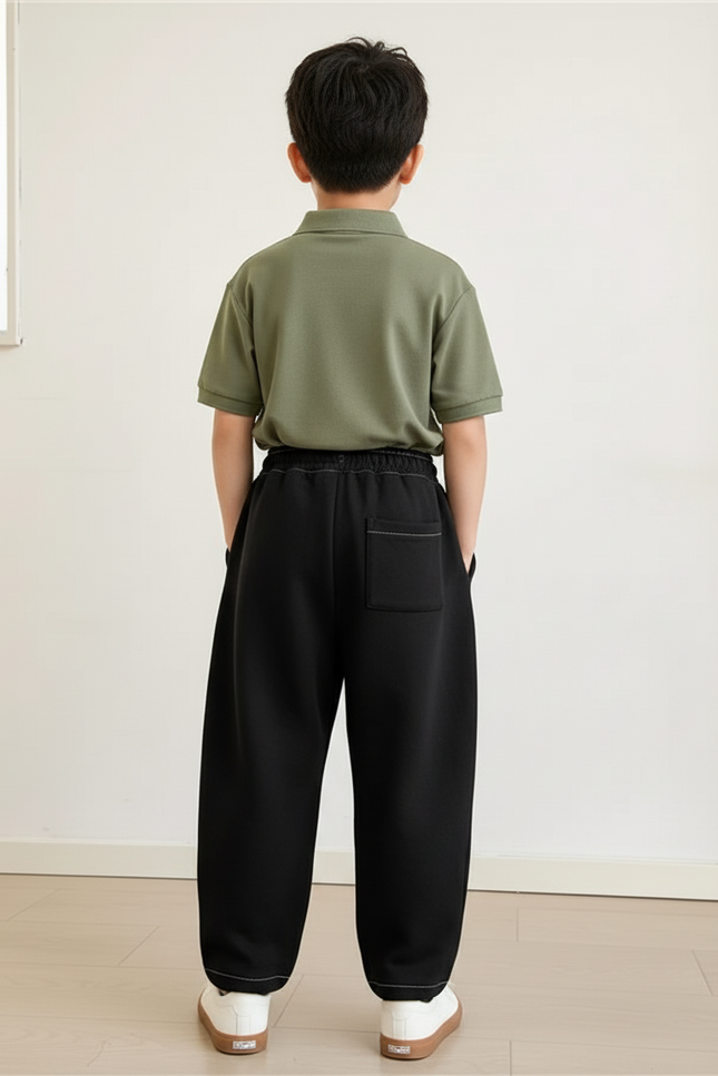 Pantalon Baggy Noir Ample Molletonné Brodé Garçon Sport - vue 2