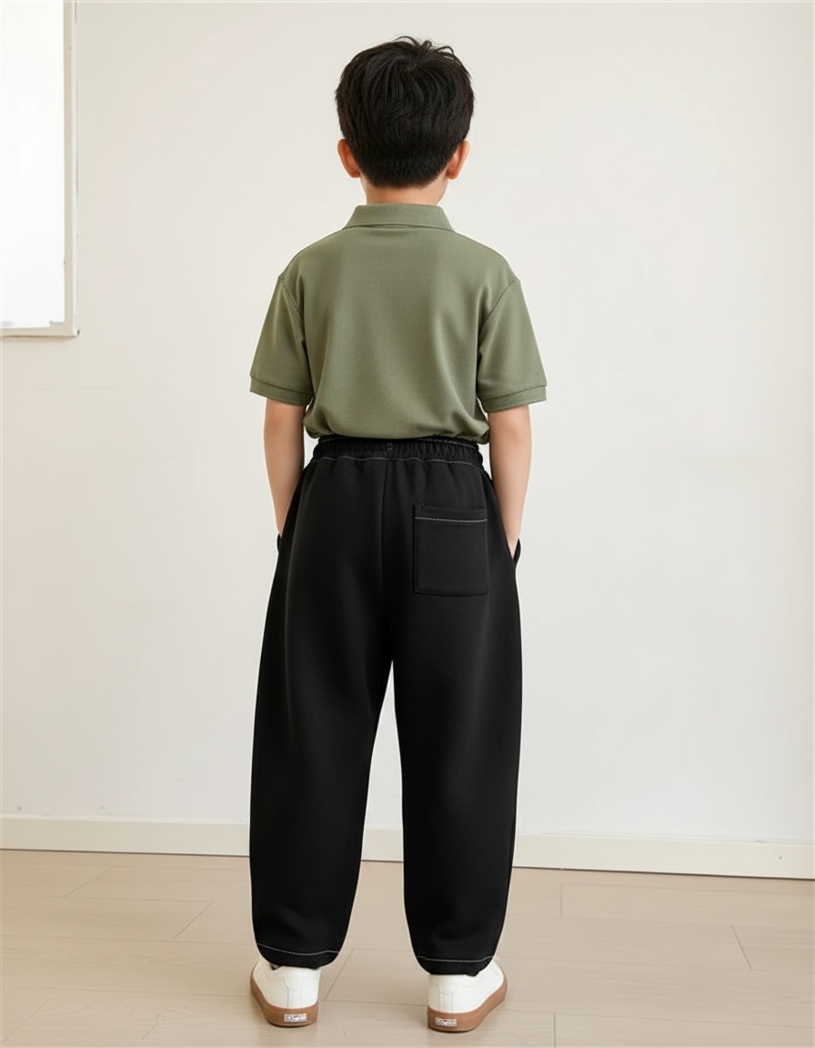 Pantalon Baggy Noir Ample Molletonné Brodé Garçon Sport - vue 2