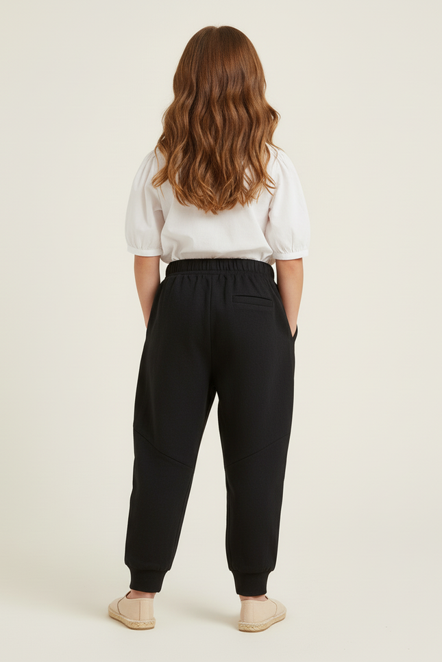 Pantalon Baggy Noir Rayures Blanches Molletonné Enfant Sportif - vue 2