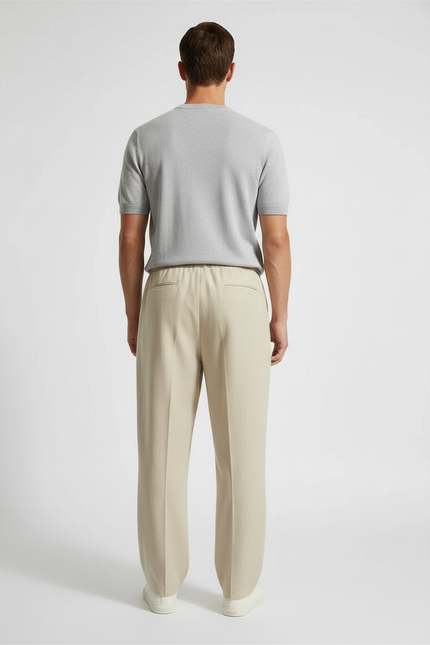 Pantalon Baggy Beige Lin Ample Décontracté Cordon - vue 2
