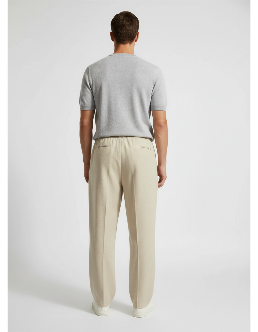 Pantalon Baggy Beige Lin Ample Décontracté Cordon - vue 2