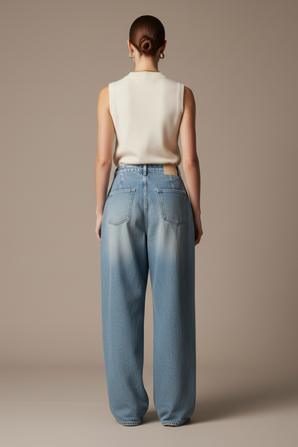 Pantalon Baggy Jean Bleu Ample Plissé Y2K - vue 2