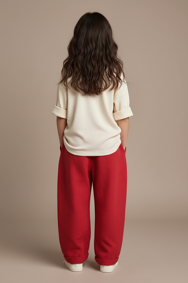 Pantalon Baggy Rouge Ample Confortable Enfant - Molleton - vue 2