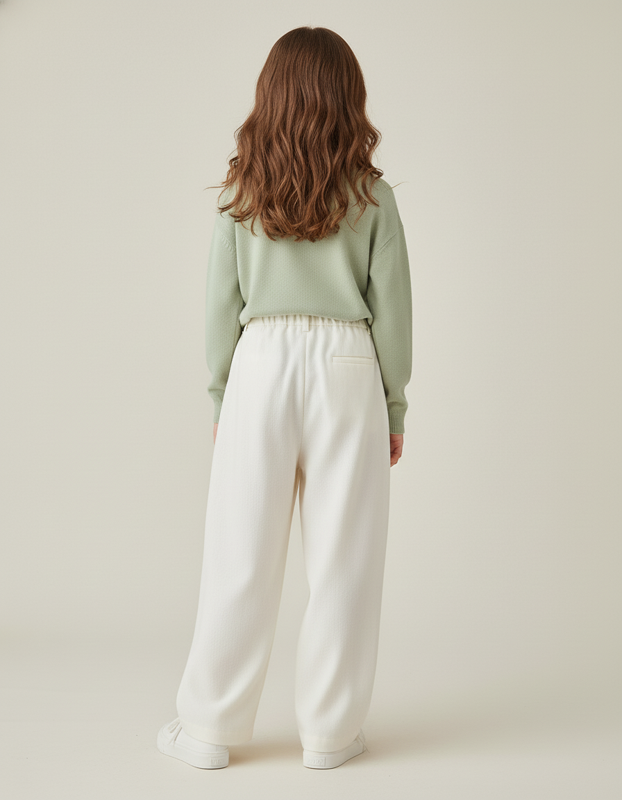 Pantalon Baggy Crème Ample Décontracté Confortable Fille - Beige Molleton - vue 2