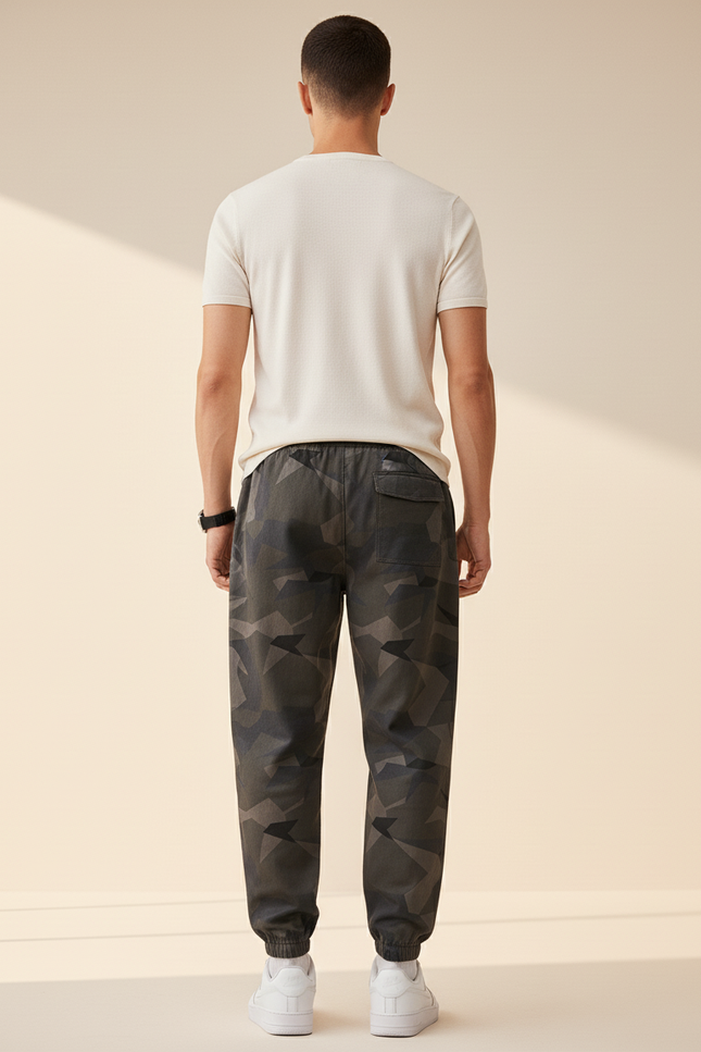 Pantalon Baggy Camouflage Géométrique Cordon Décontracté Homme - Kaki Molleton - vue 2