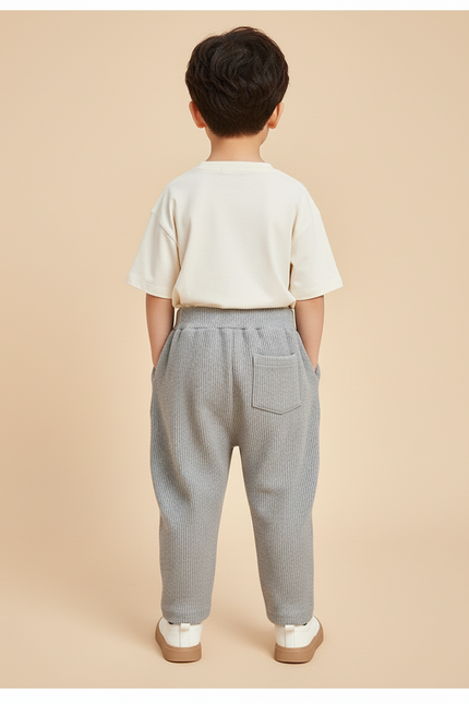 Pantalon Baggy Garçon Gris Jogging Coton Streetwear - Maille - vue 2