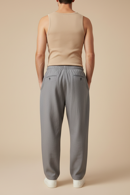 Pantalon Baggy Gris Cordon Droit Ample Décontracté Homme - Gabardine - vue 2