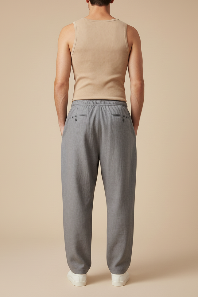 Pantalon Baggy Gris Cordon Droit Ample Décontracté Homme - Gabardine - vue 2