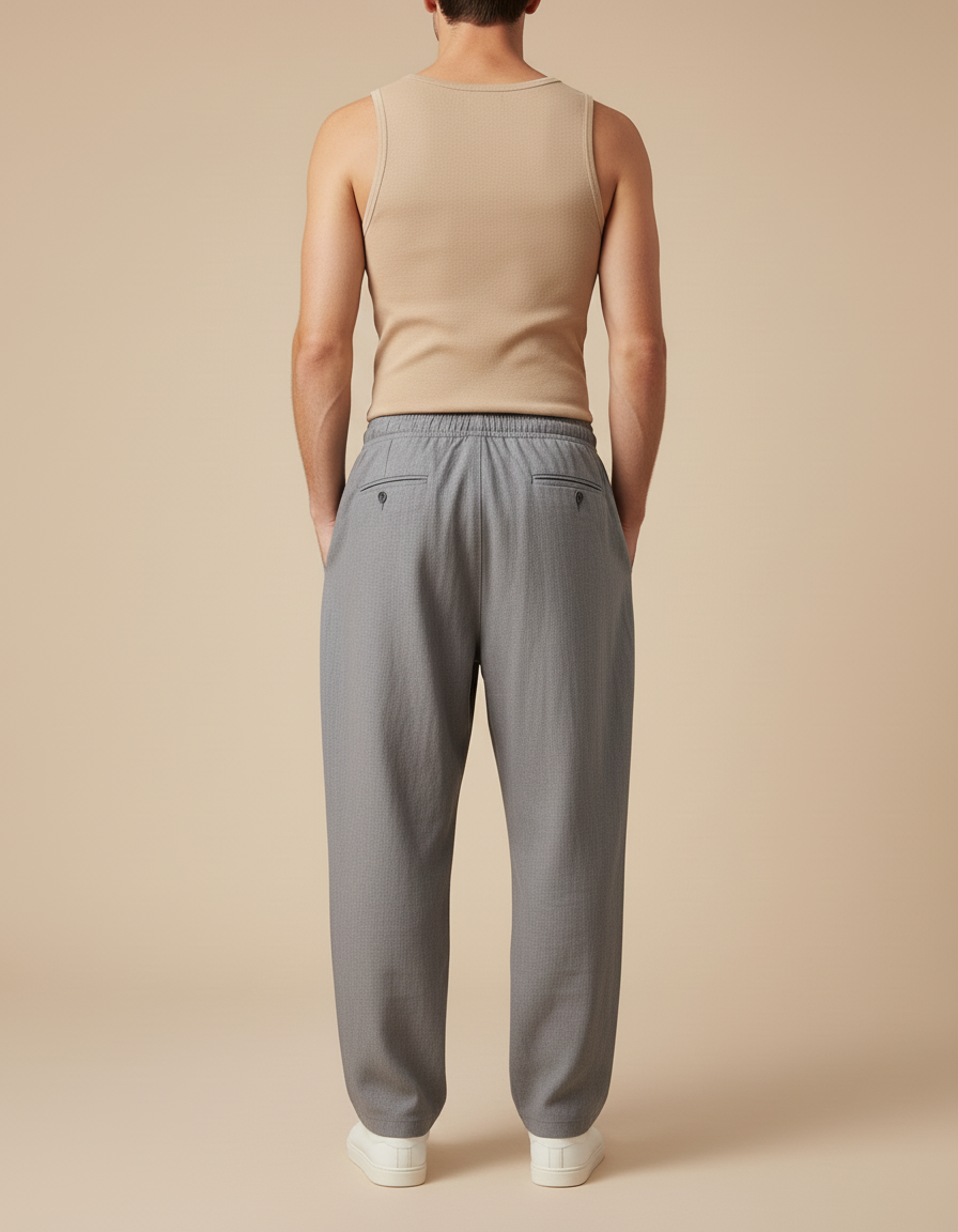 Pantalon Baggy Gris Cordon Droit Ample Décontracté Homme - Gabardine - vue 2