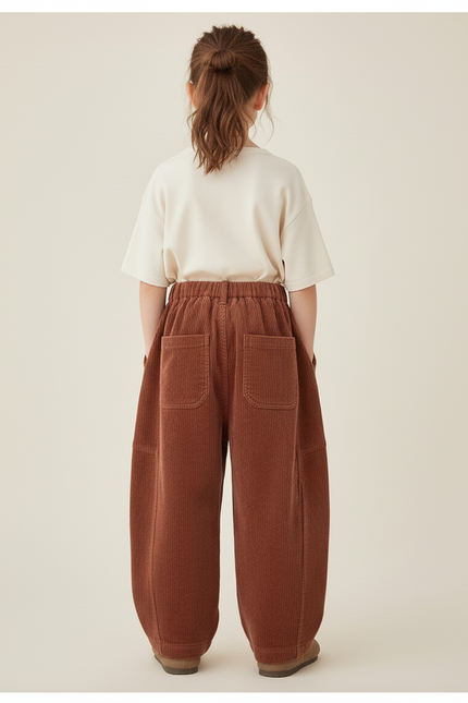 Pantalon Baggy Côtelé Marron Ample Confortable Enfant - Cordé - vue 2