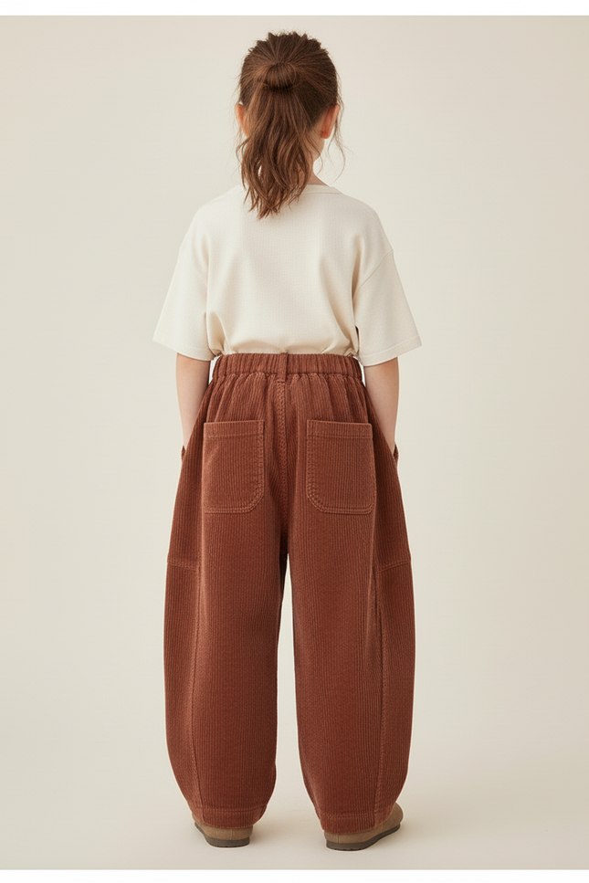 Pantalon Baggy Côtelé Marron Ample Confortable Enfant - Cordé - vue 2