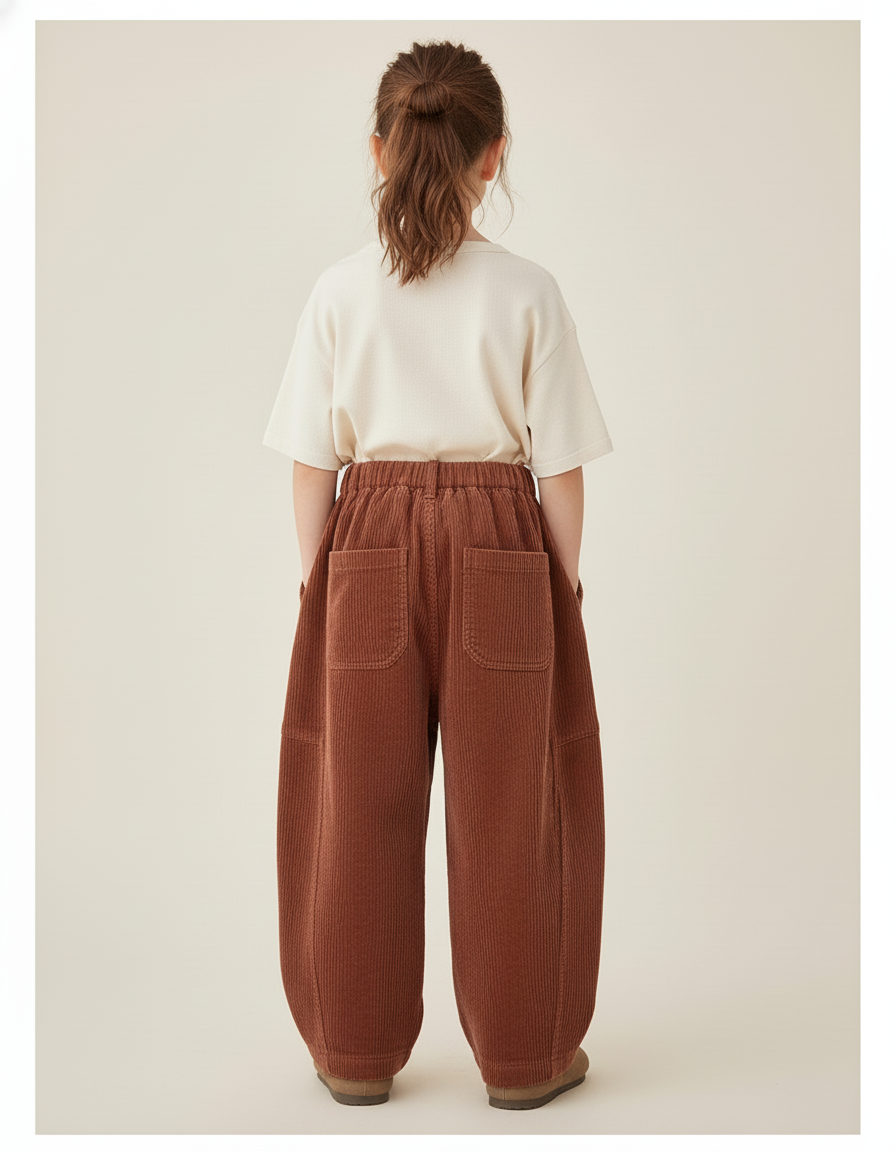 Pantalon Baggy Côtelé Marron Ample Confortable Enfant - Cordé - vue 2