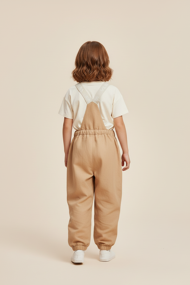 Pantalon Baggy Beige Bretelles Imperméable Enfant Hiver - Gabardine - vue 2