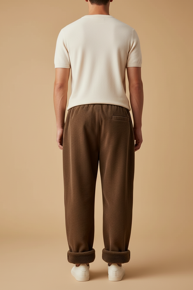 Pantalon Baggy Marron Côtelé Doublé Chaud Ample - Cordé - vue 2