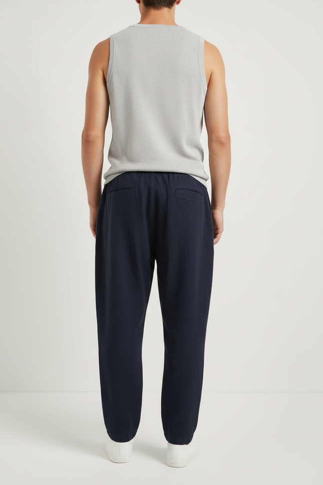 Pantalon Baggy Marine Cordon Décontracté Ample Homme - Lin - vue 2