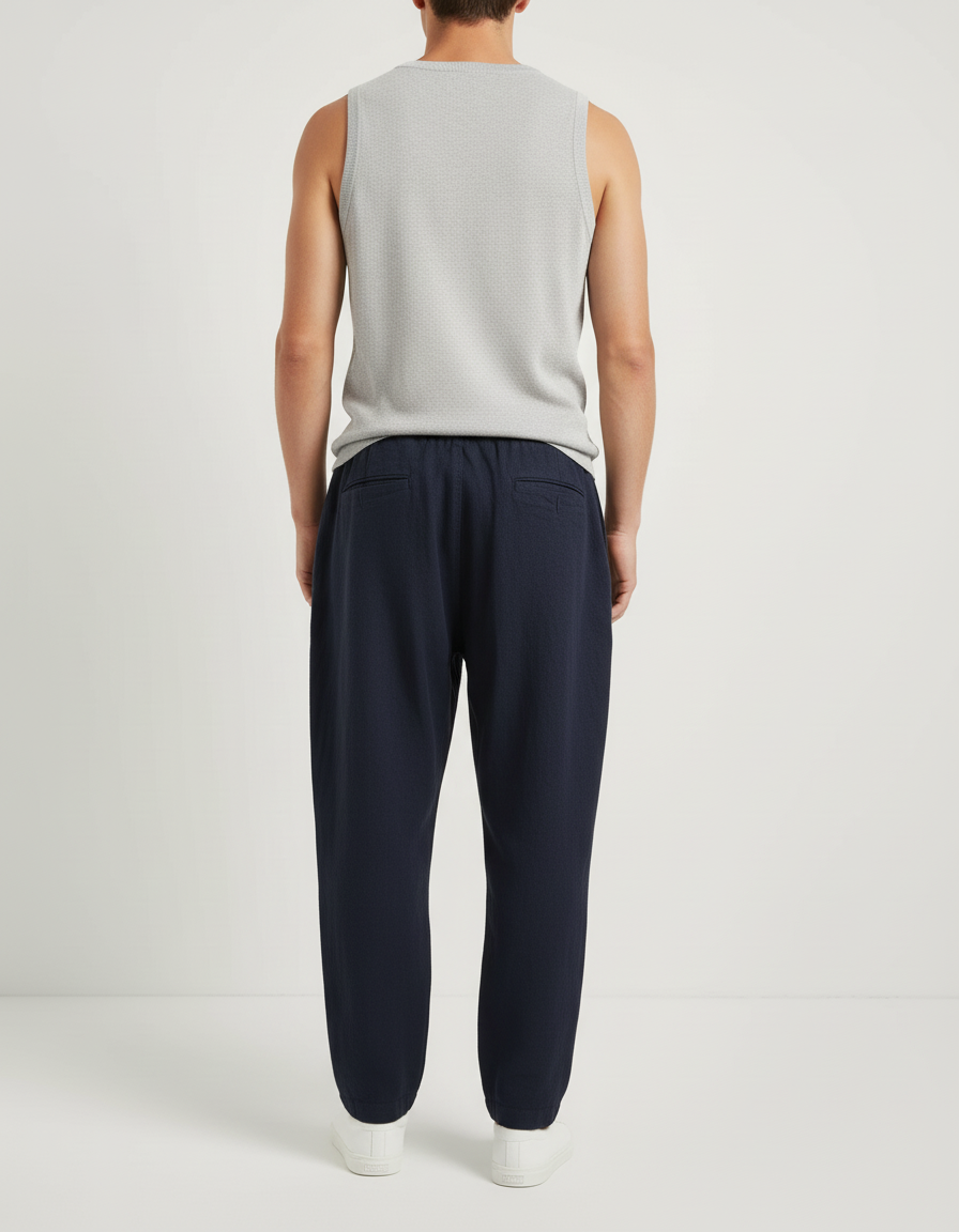 Pantalon Baggy Marine Cordon Décontracté Ample Homme - Lin - vue 2