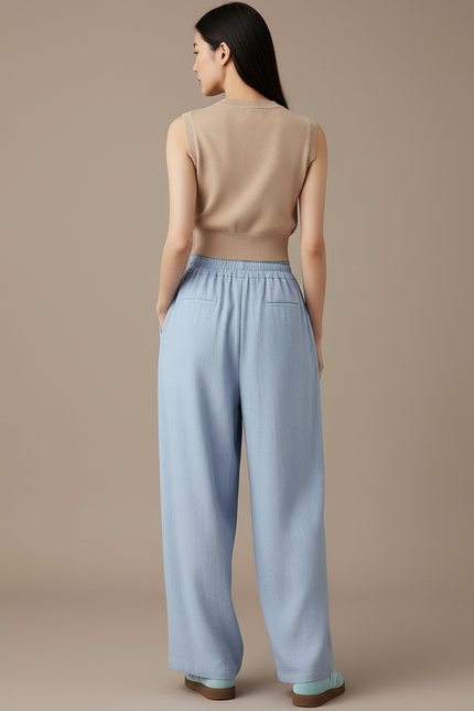 Pantalon Baggy Bleu Clair Fluide Ample Femme - Lin - vue 2