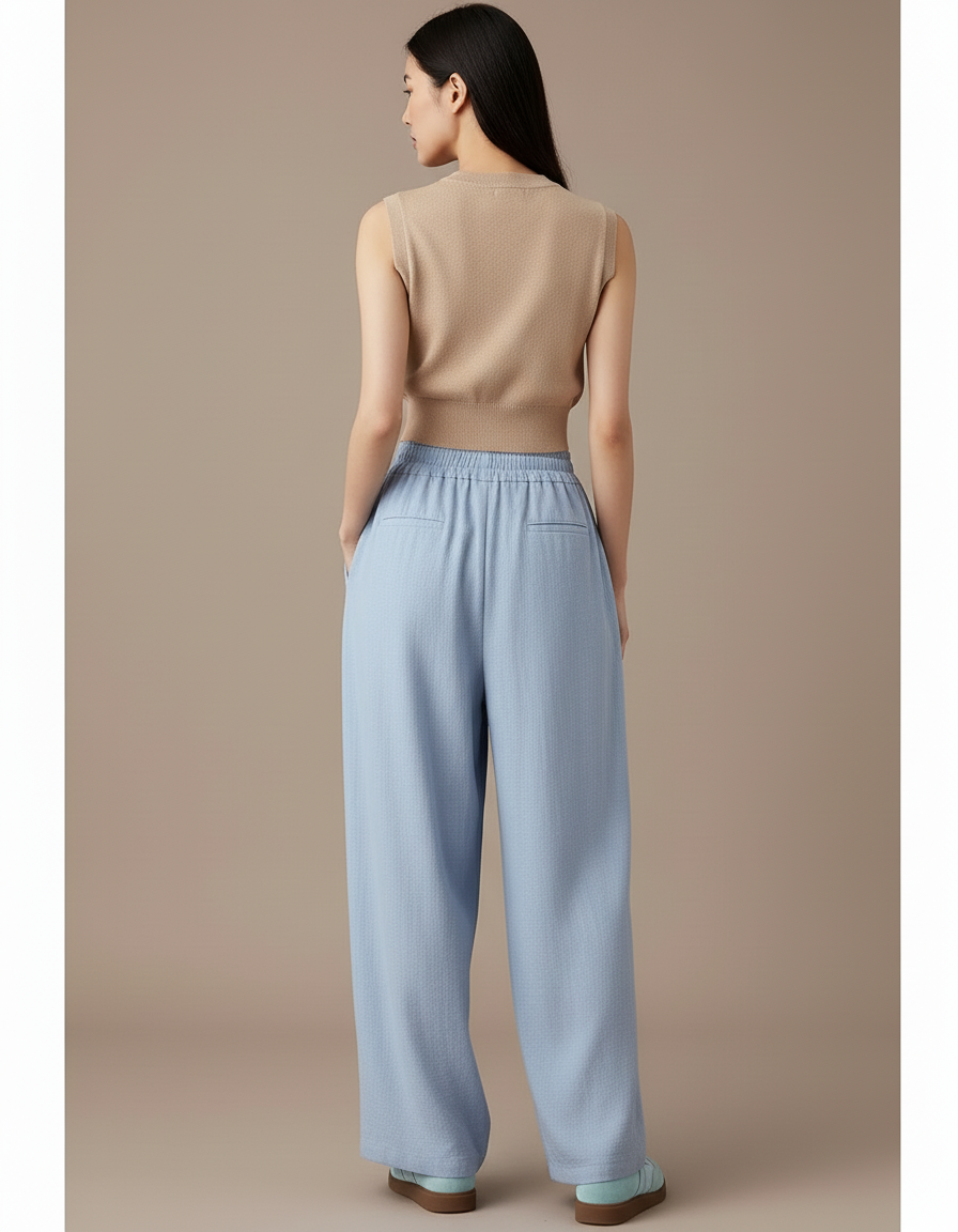Pantalon Baggy Bleu Clair Fluide Ample Femme - Lin - vue 2
