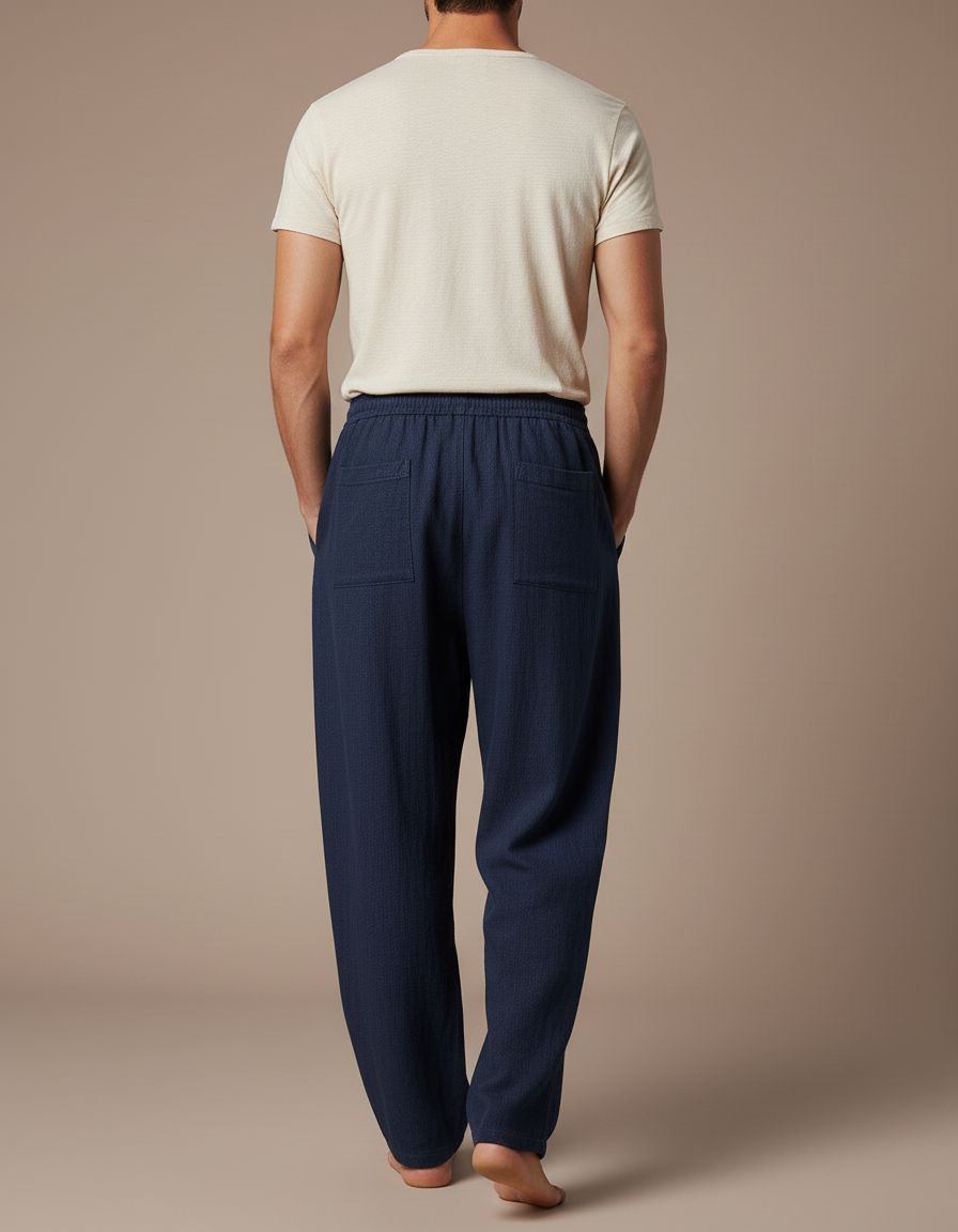 Pantalon Baggy Bleu Marine Ample Cordon Décontracté Homme - Lin - vue 2