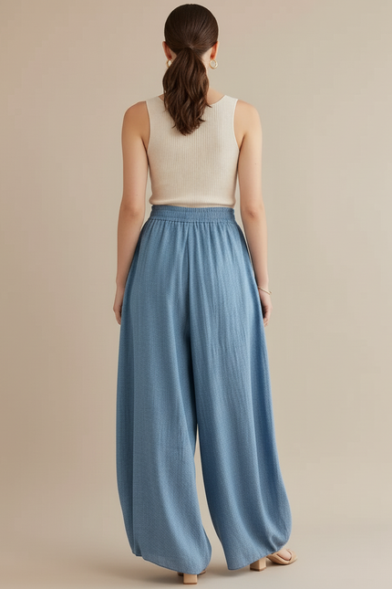 Pantalon Baggy Bleu Ciel Lin Ample Fluide Femme - vue 2