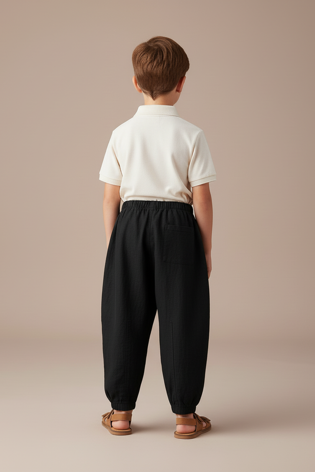 Pantalon Baggy Noir Ample Coton Lin Enfant - vue 2