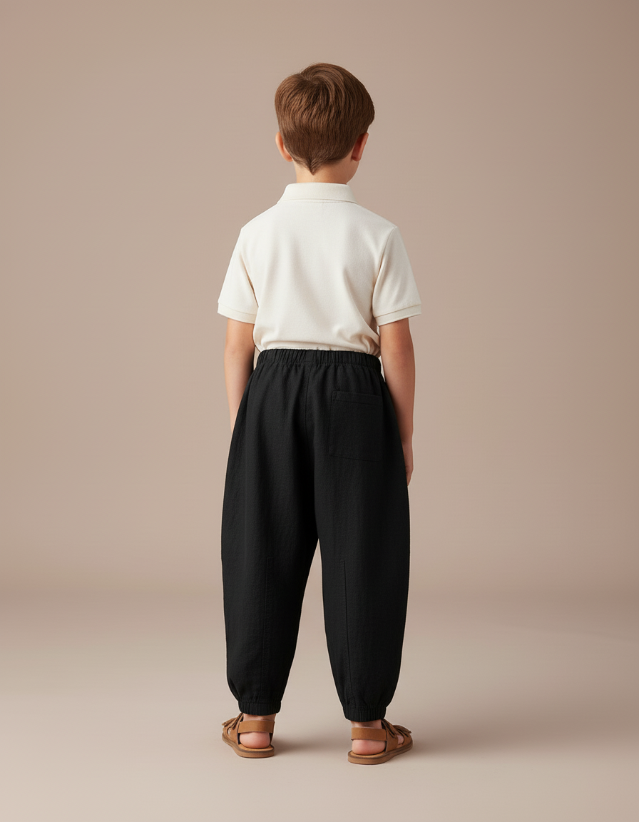 Pantalon Baggy Noir Ample Coton Lin Enfant - vue 2