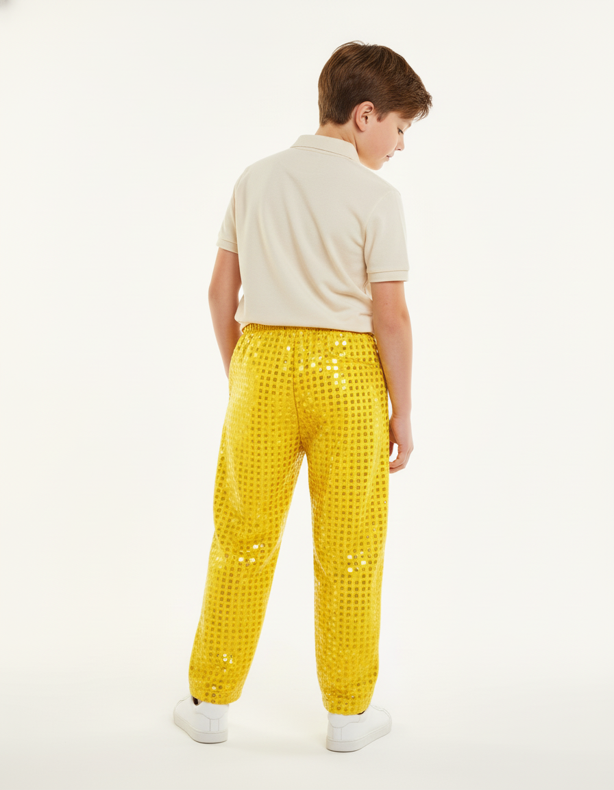 Pantalon Baggy Jaune Brillant Paillettes Scintillantes Enfant - Polyester - vue 2