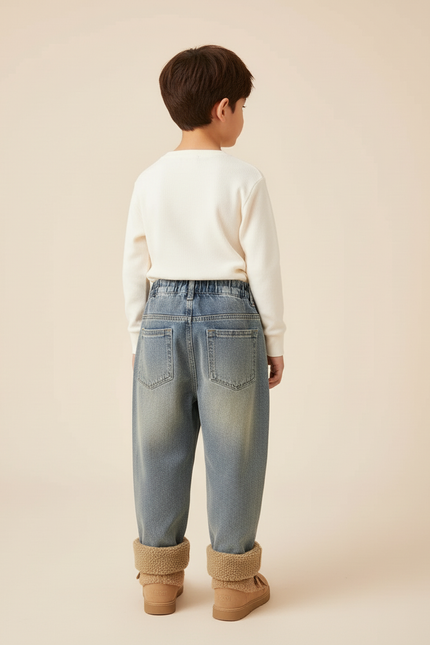 Pantalon Baggy Jean Bleu Hiver Doublé Polaire Enfant - vue 2