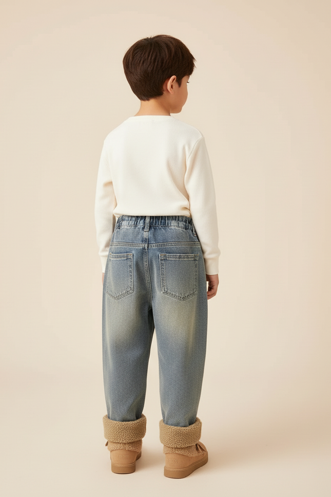 Pantalon Baggy Jean Bleu Hiver Doublé Polaire Enfant - vue 2