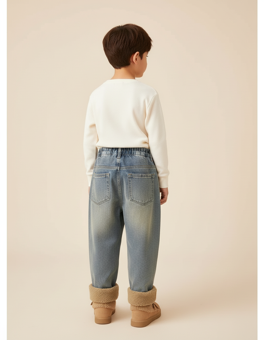 Pantalon Baggy Jean Bleu Hiver Doublé Polaire Enfant - vue 2