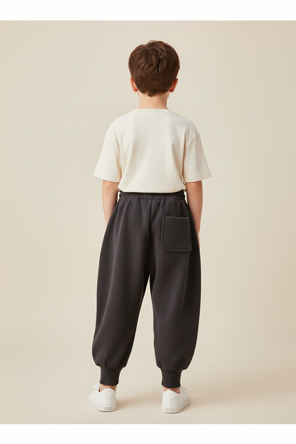 Pantalon Baggy Noir Ample Confortable Élastiqué Garçon - Molleton - vue 2