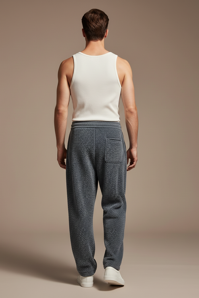 Pantalon Baggy Gris Texturé Décontracté Ample Homme - Maille - vue 2