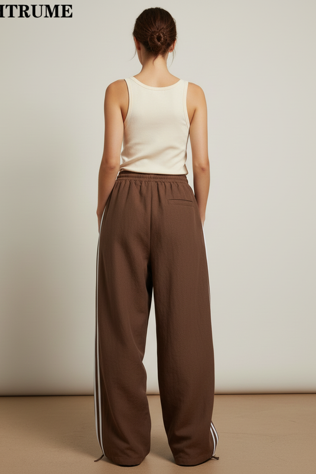 Pantalon Baggy Marron Rayures Blanches Ample Sportif - Molleton - vue 2