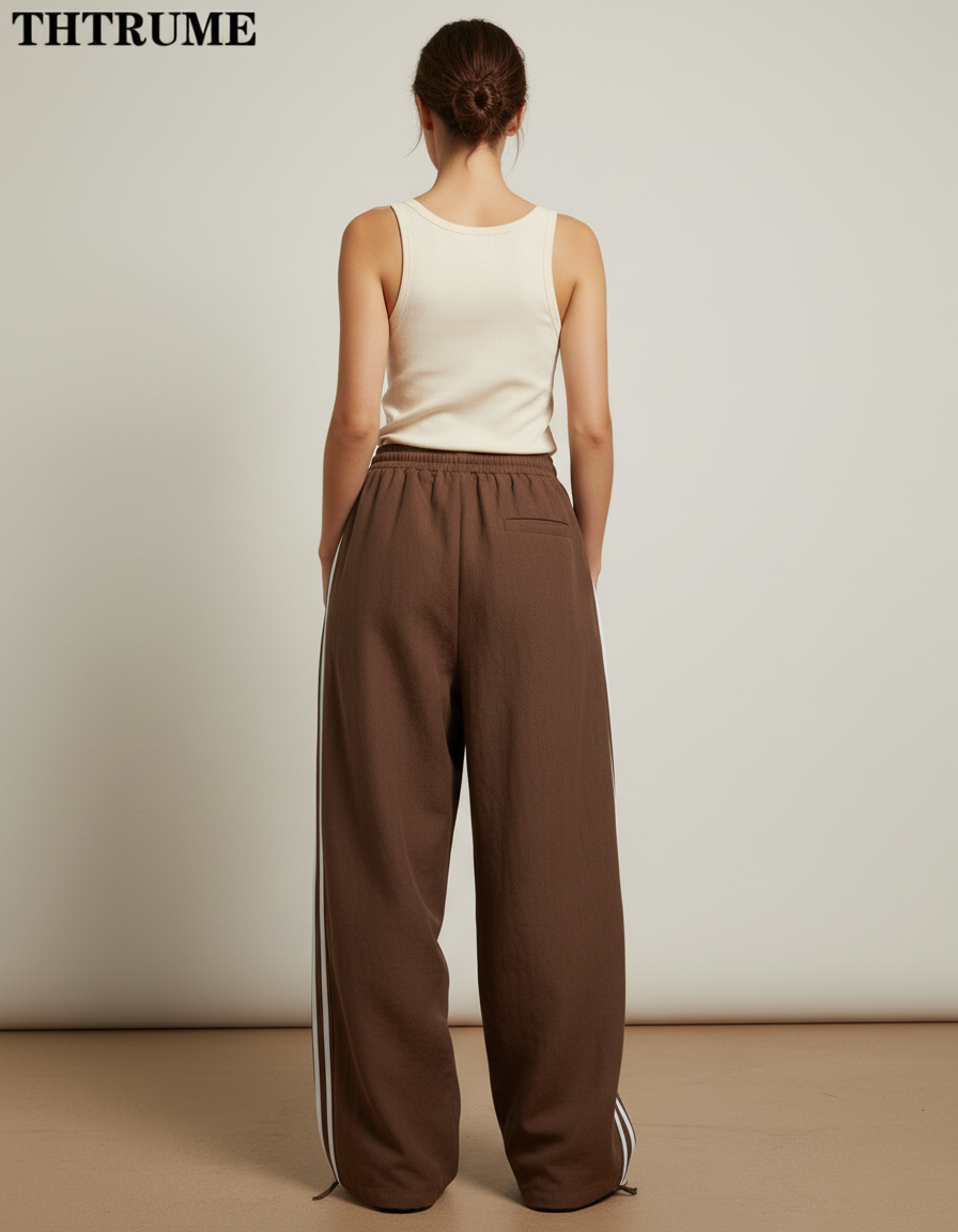 Pantalon Baggy Marron Rayures Blanches Ample Sportif - Molleton - vue 2