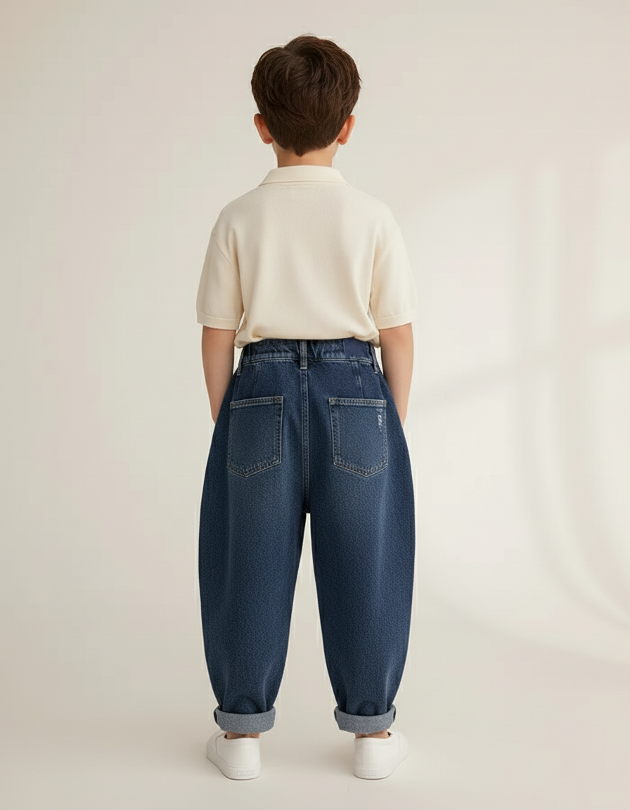 Pantalon Baggy Jean Bleu Plissé Décontracté Garçon - vue 2