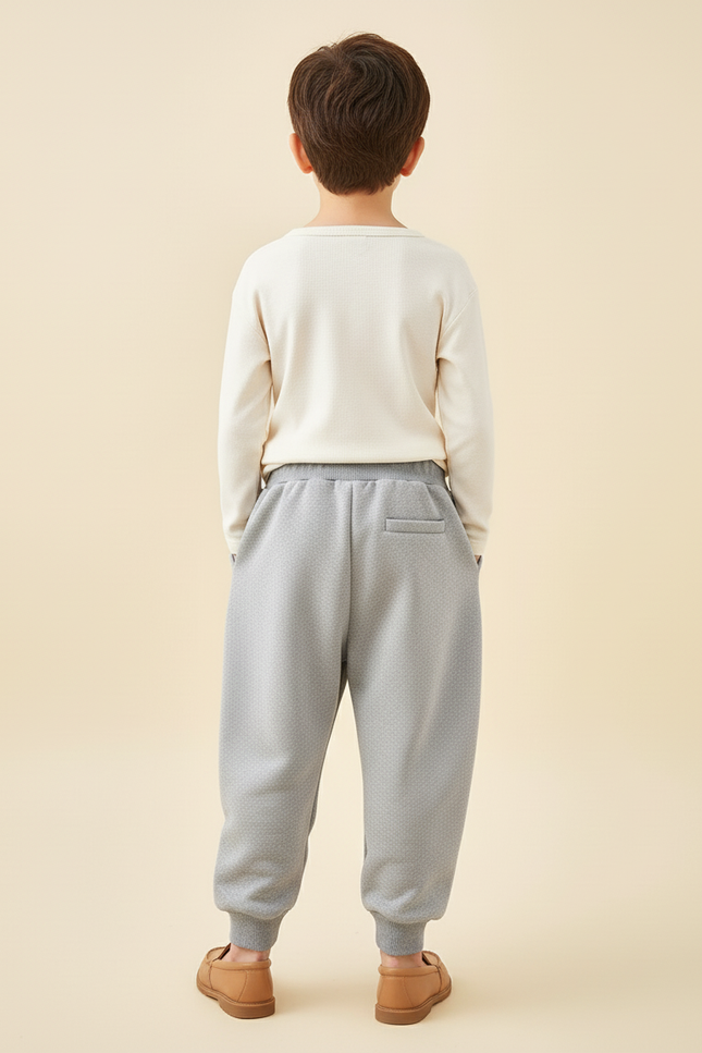 Pantalon Baggy Gris Molletonné Ample Brodé Enfant - vue 2