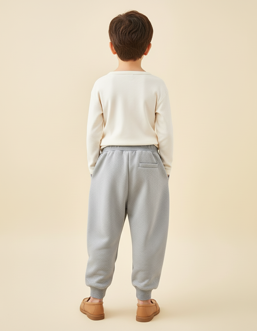 Pantalon Baggy Gris Molletonné Ample Brodé Enfant - vue 2