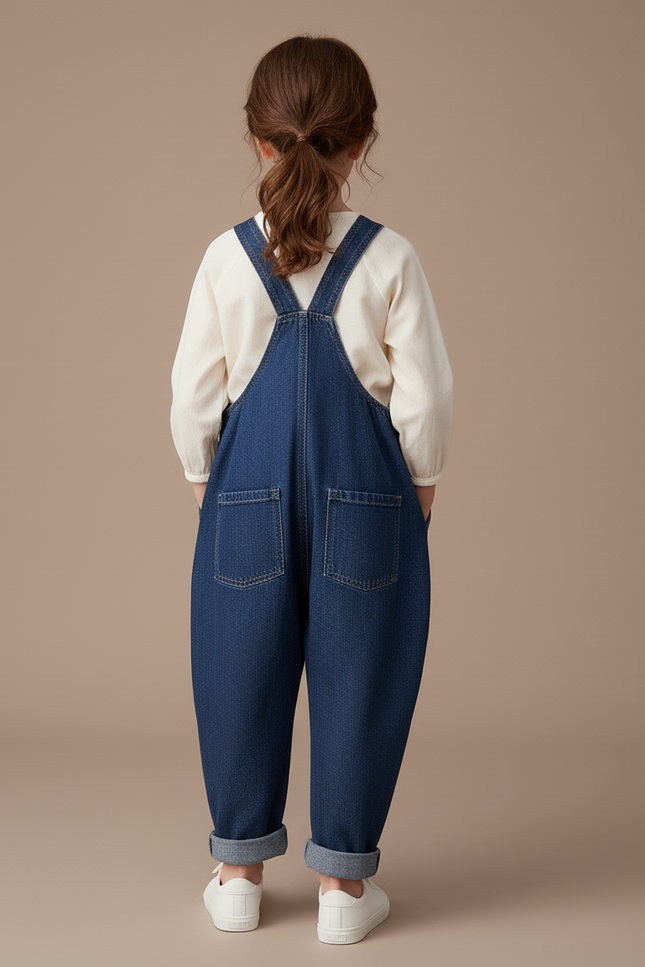 Pantalon Baggy Denim Bleu Plissé Bretelles Enfant Fille - Jean - vue 2