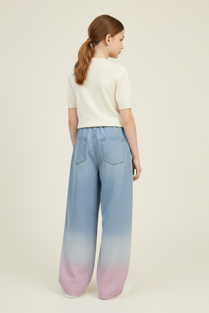 Pantalon Baggy Jean Dégradé Rose Ample Enfant - Multicolore - vue 2