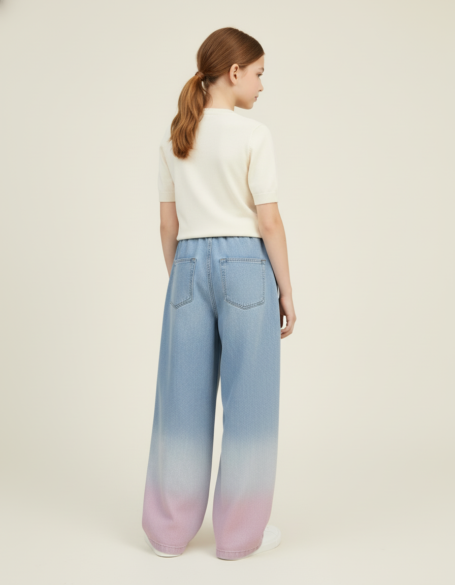 Pantalon Baggy Jean Dégradé Rose Ample Enfant - Multicolore - vue 2