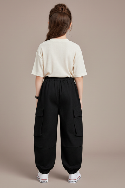 Pantalon Baggy Noir Cargo Ample Enfants Streetwear - Toile - vue 2