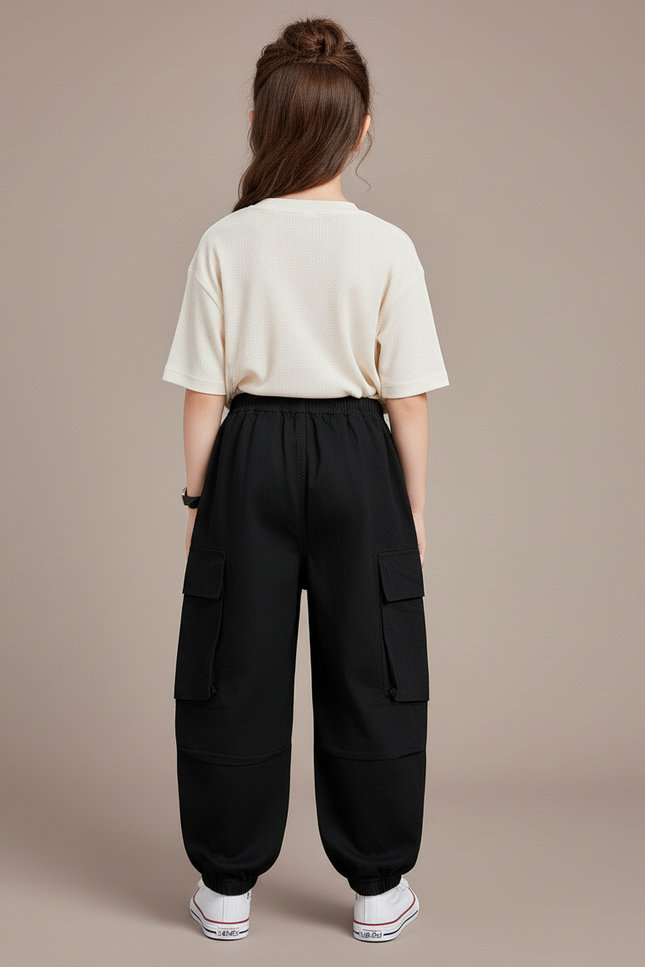 Pantalon Baggy Noir Cargo Ample Enfants Streetwear - Toile - vue 2