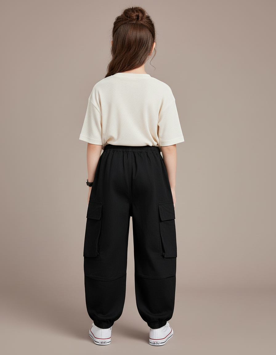 Pantalon Baggy Noir Cargo Ample Enfants Streetwear - Toile - vue 2