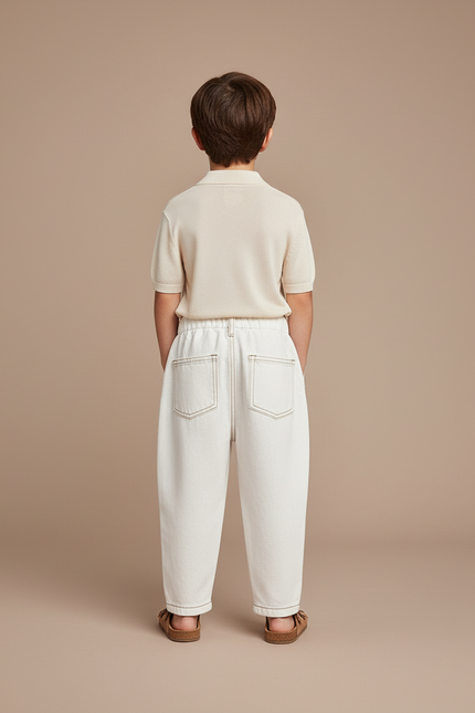 Pantalon Baggy Blanc Casse Ample Coton Enfant Unisexe - Jean - vue 2