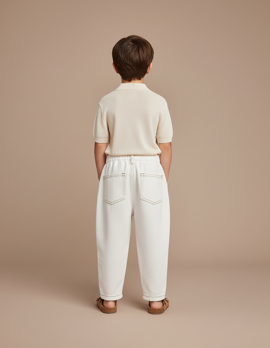 Pantalon Baggy Blanc Casse Ample Coton Enfant Unisexe - Jean - vue 2